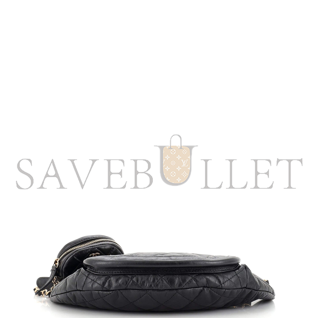 Ch*el front zip waist bag with coin purse quilted aged calfskin as1077 (34*15*6cm)